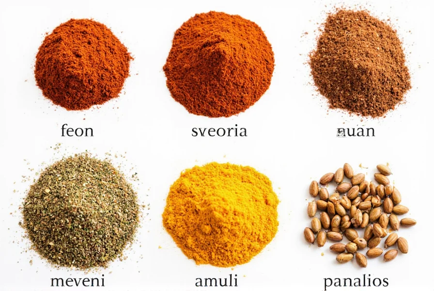 Mexican spice rack with jars of chili powder, oregano, cumin, and more