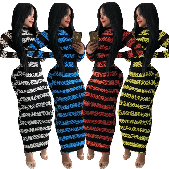 

Foma Clothing S2580 New style reversible with zipper stripe printed women luxury dresses, As picture shown