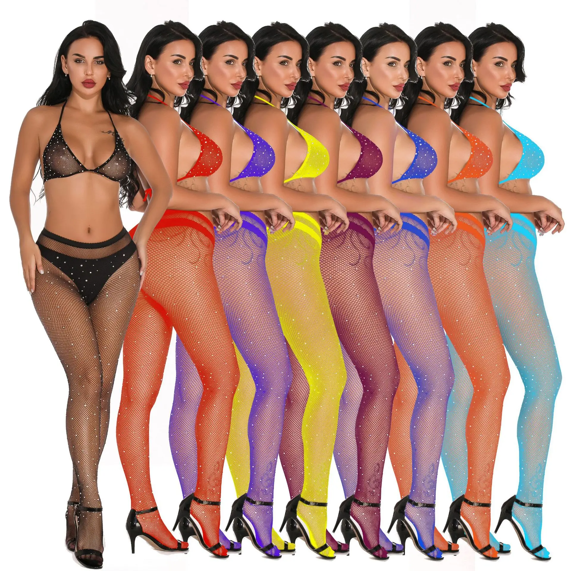 

New fashion 2021 crystal silk socks woman cheap sexy long rhinestones stockings, As pics show