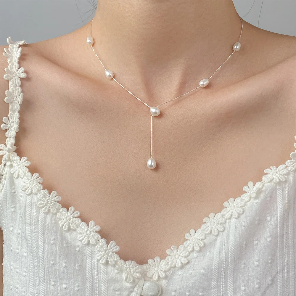 Fashion Pendant Necklace 925 Sterling Silver Trendy Pearl Necklace Real Natural Pearls Necklaces for Women