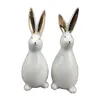 Easter Ceramic White Rabbit Figurines for Garden Decor, set of 2