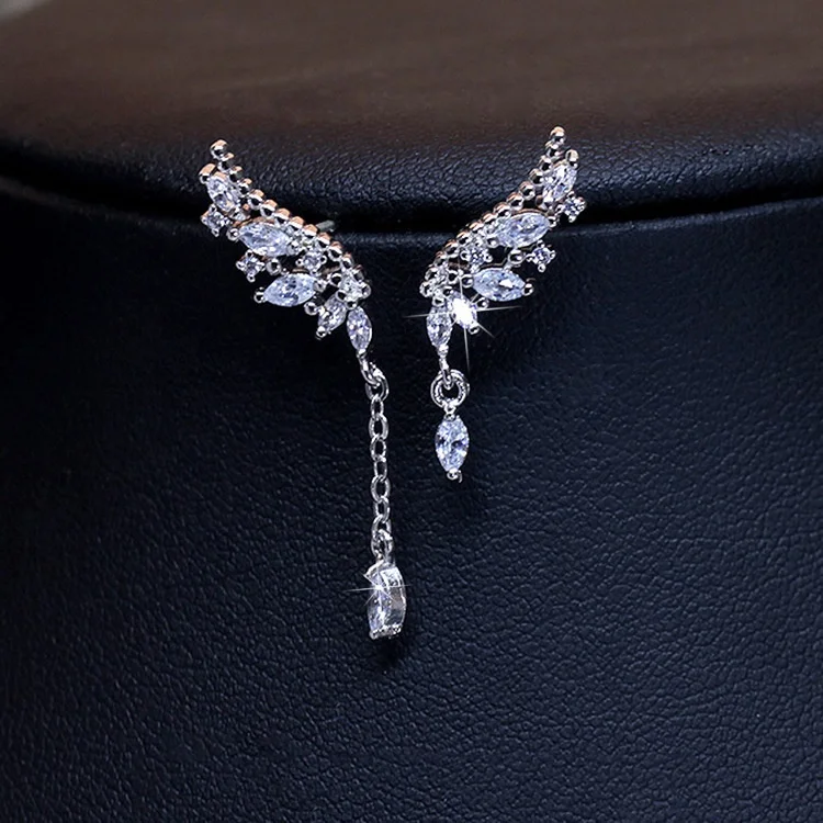 

New Fashion Temperament Asymmetric Tassel Angel Wings Crystal Earrings Women's Fashion Earrings Jewelry