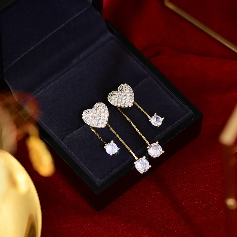 

Vershal A3-354 Korean Style Shiny Rhinestone Zircon Love Heart Drop Earrings 14K Real Gold Plated Earrings