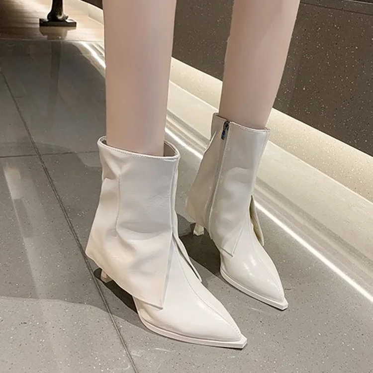 

New Autumn Winter Shoes For Women Point Toe Solid Zipper Womens Trendy High Heel Boots, White,black