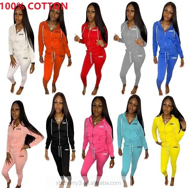 

Custom Logo 2021 Women Two Piece Set cotton Clothing Women 2 Piece Set Women Sweat Suits Joggers set