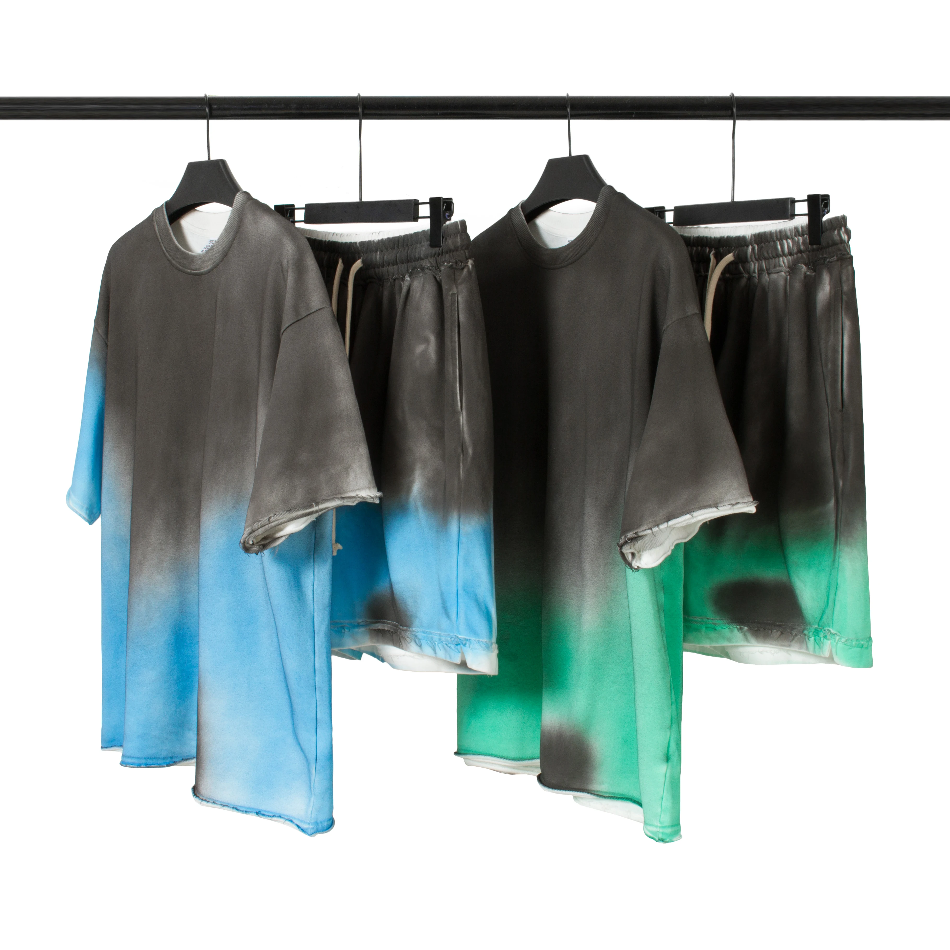 

Tie Dye Suit Short Sleeve Top And Loose Jogging Shorts Sets For Men, White blue