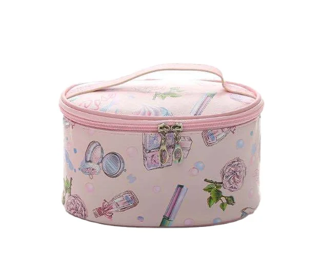 

New Fashion Portable Makeup Storage Case pu Leather Cosmetic Bag With Flower Pattern Makeup Case With Brush Holder