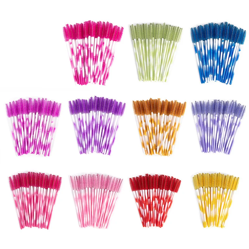 

50pcs/pack of disposable color marble mascara wands plastic handle eyebrow mascara applicator eyelash extension brush, Light purple