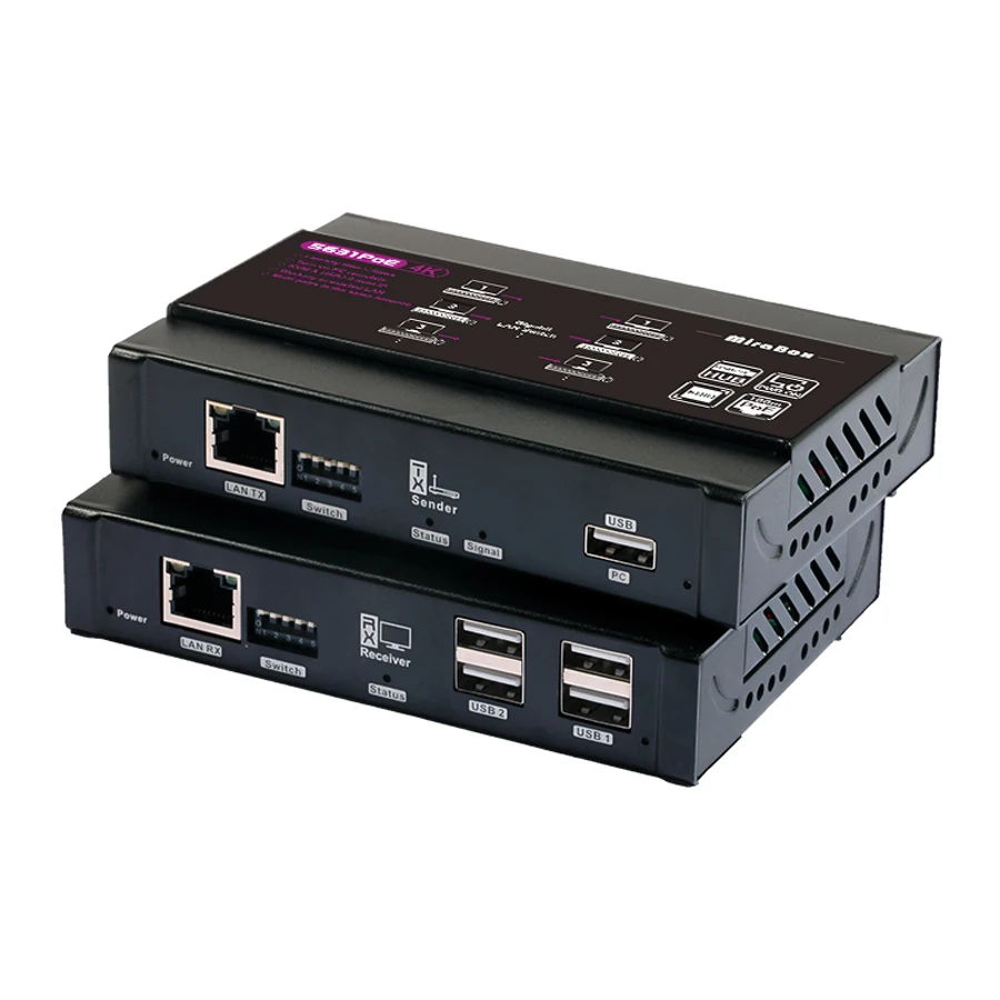 

4K PoE HDMI-compatible Extender KVM Extender over IP up to 100m USB Extender over Single Cat6 Support Remote Power Switch RS232