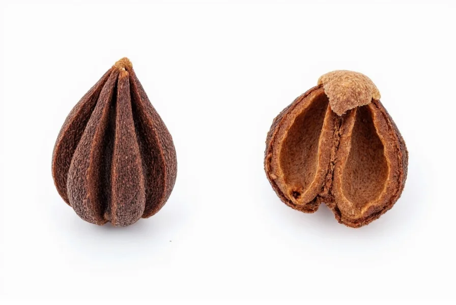 Side-by-side comparison of whole clove buds and actual clove tree seeds showing their distinct physical differences