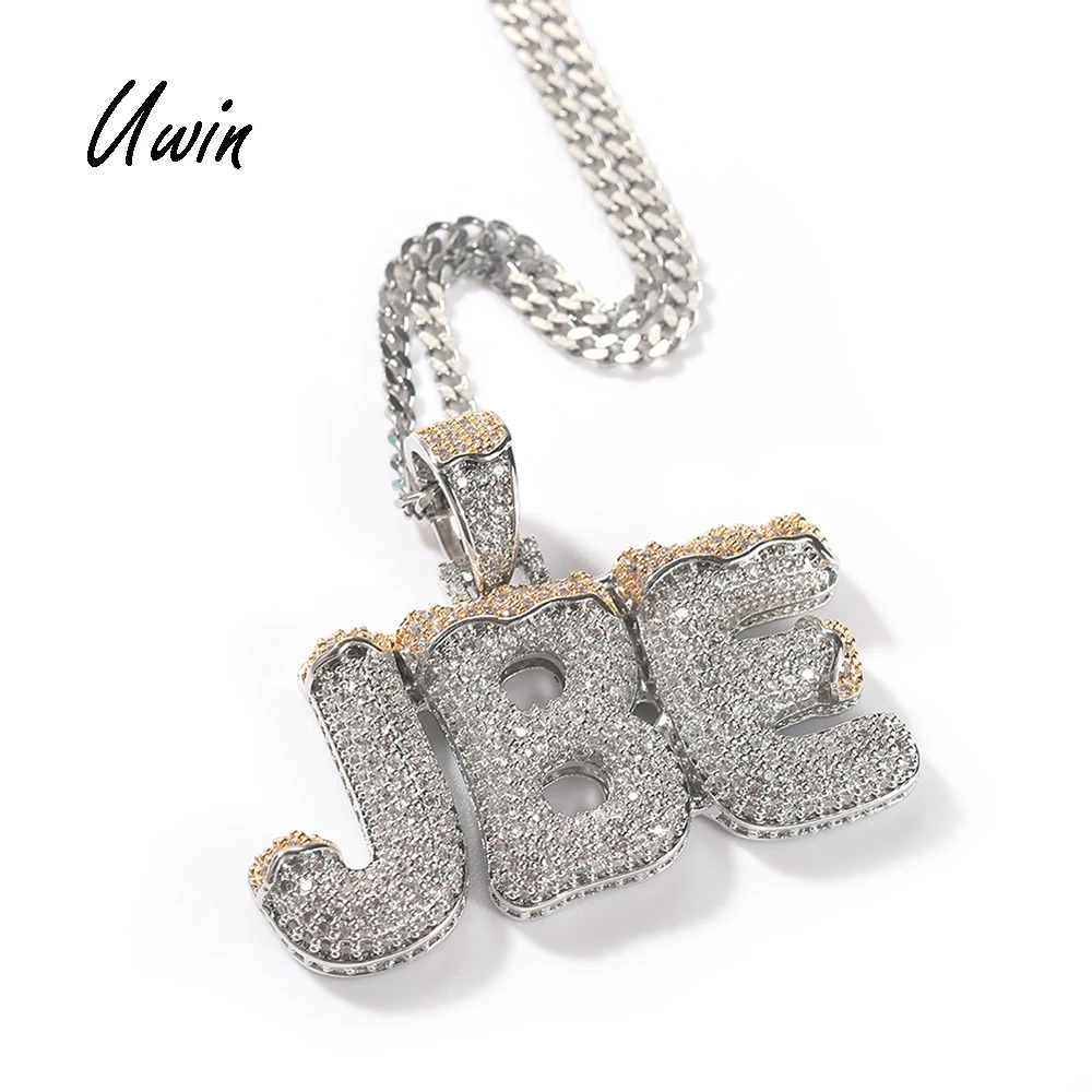 

New Iced Out CZ Christmas letter Name Plate Pendant Personlized Custom Initials Pendants Women Necklace