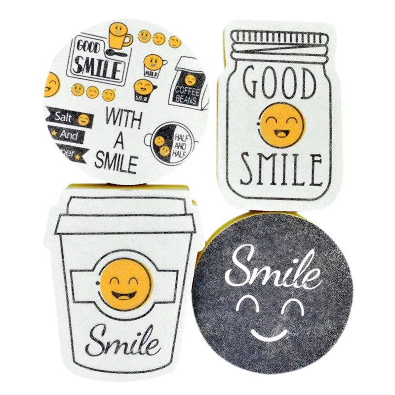 

4PCS Creative Smiley Face Thick Cleaning Sponge Dish Washing Cloth Kitchen Cleaner Sponges Scouring Pads, Yellow