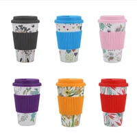 

Fashion Gift Bamboo Fiber Coffee Cup Office 450ml Bamboo Fiber Cup with Silicone Cover and Sleeve