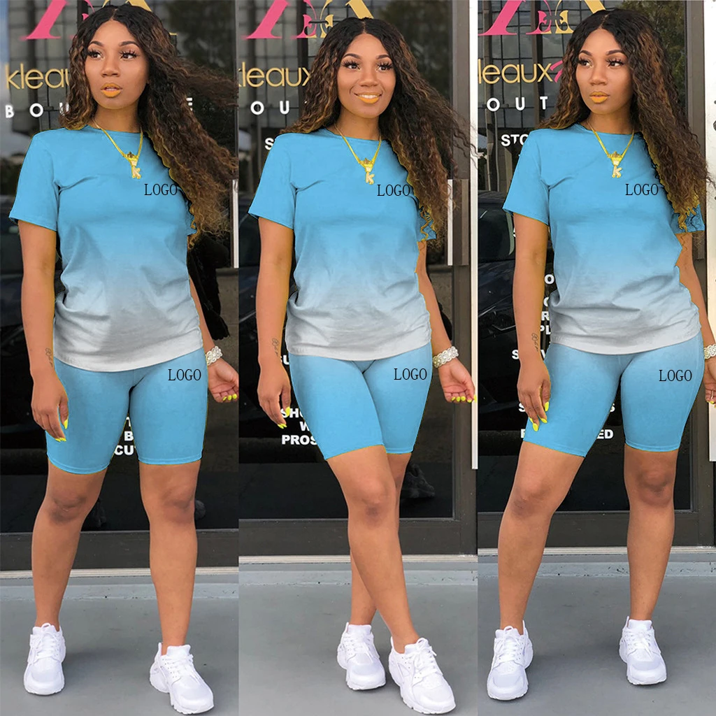 

Custom Logo Personal Tailor Women Clothing Cotton Tie Dye short sleeves 2 Piece women two piece set customization