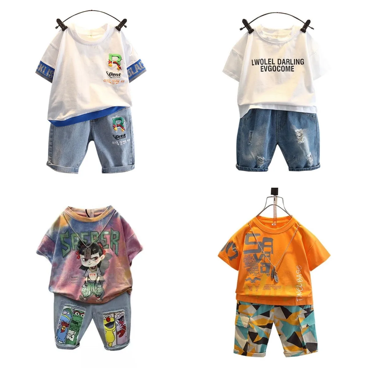 

kids clothing New children's summer short sleeved clothes baby shorts summer letter two piece suit for boys clothing