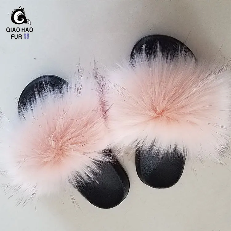 

New design Summer 2021 Factory customization womens fur slides slippers fur slippers women fox raccoon fur slipper