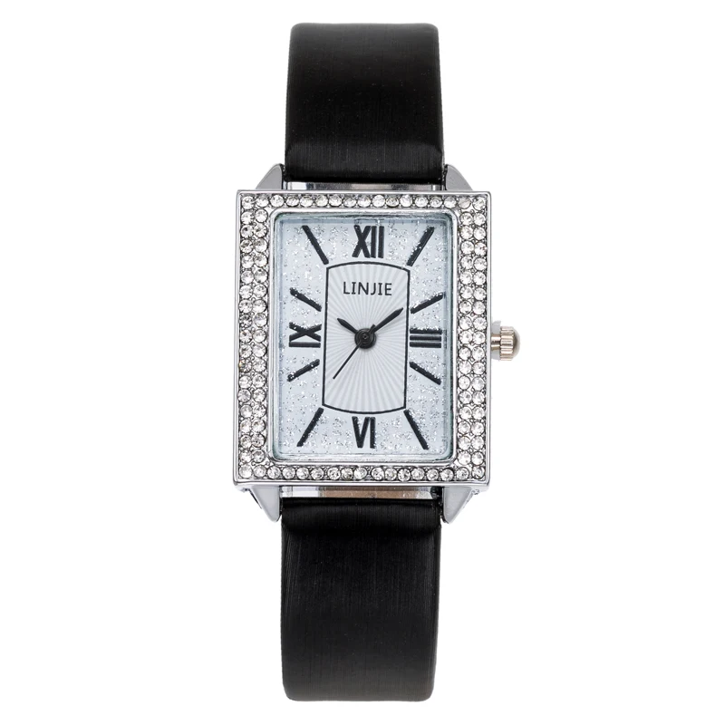 

New ladies diamond-encasement square watch with multiple colors high quality belt, stylish Roman scale watch, 6 colors