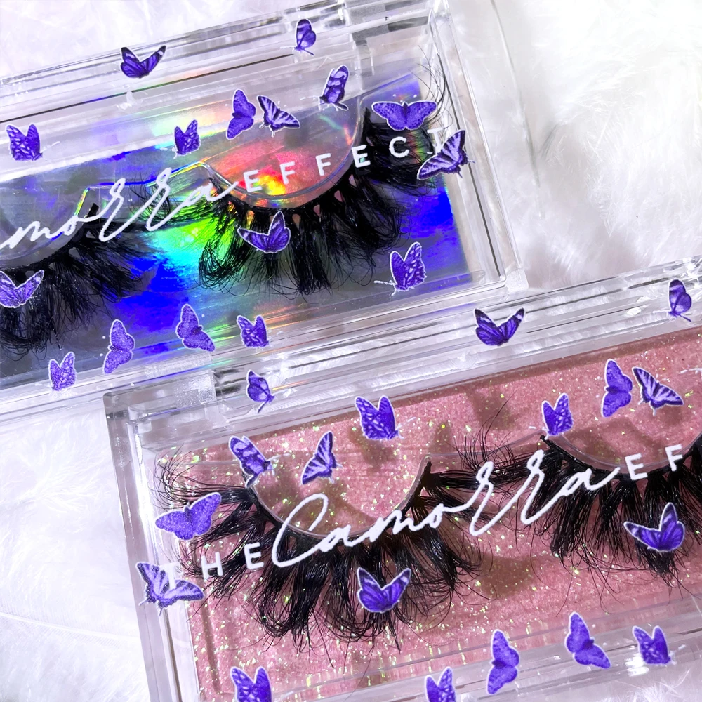 

2021custom 25mm 3D mink eyelash packaging box wholesale private labels butterfly eye lash cases vendors, Natural black