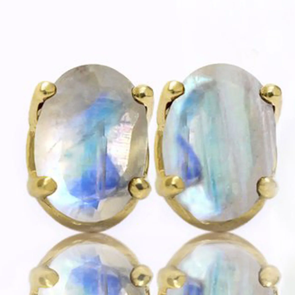 

Solid 925 Sterling Silver Oval Moonstone Solitaire Stud Earring 18k Yellow Gold Plated Jewelry