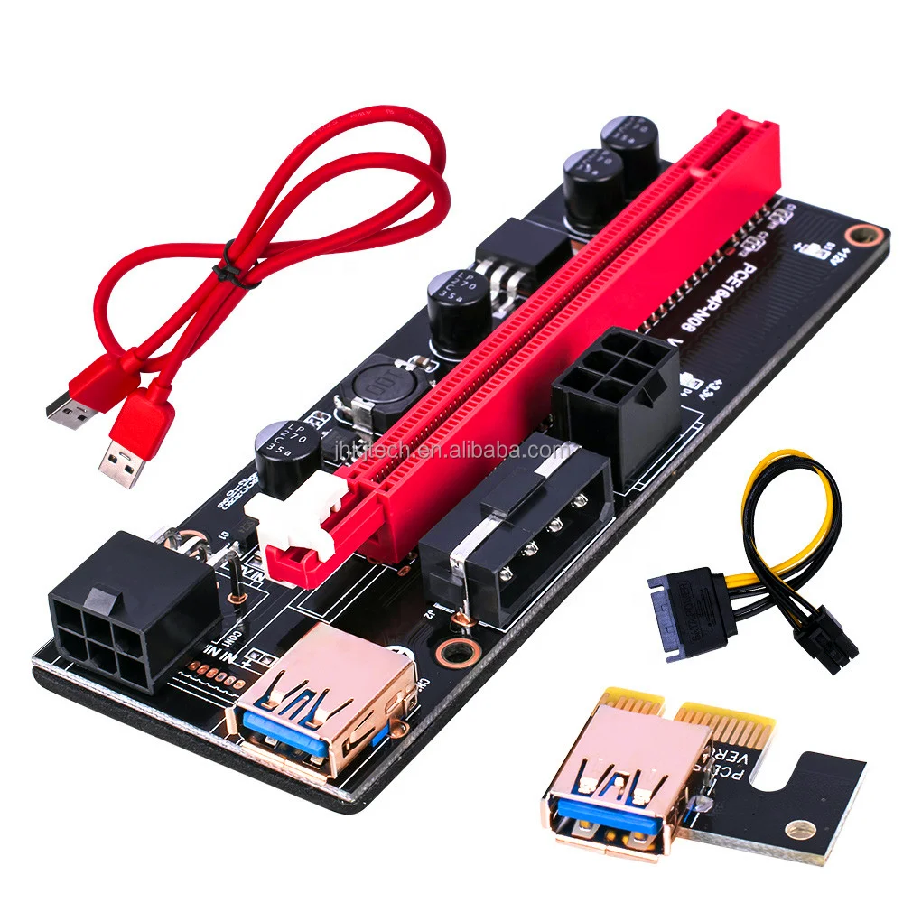 

Gold Plated Riser 009s usb 3.0 Pci-e 6Pin 4PIn Riser 4 capacitors PCIE gpu Riser Card For GPU Mining, Black