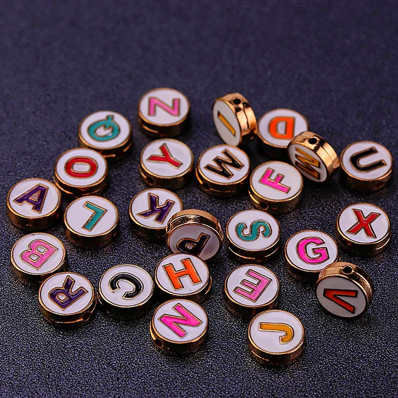 

20pcs/bag Round Enamel Letter Beads Colorful Metal Alphabet Initials Beads for DIY Jewelry Bracelet Necklace Making