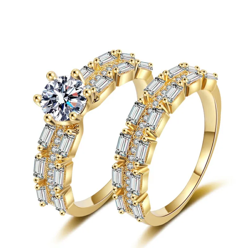 

Fashion wedding ring ladies 18K gold jewelry set high quality diamond ring wholesale Gold engagement ring, Golden