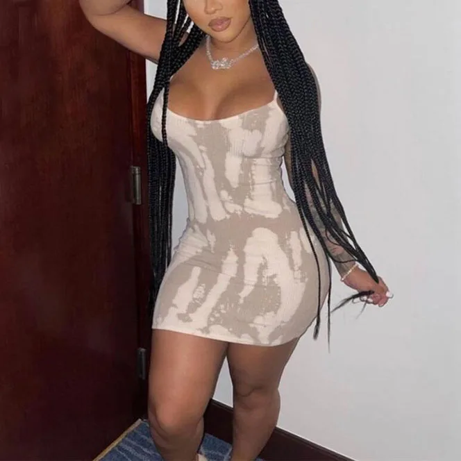 

FS2674D Summer women Tie Dye Sleeveless Dresses sexy spaghetti slip Dress