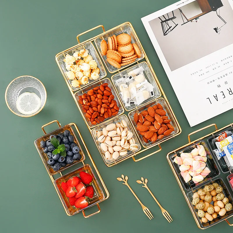 

Christmas Chinese New Year Home Used Decorative Glass Dry Fruit Snack Tray Set Food Divided Plate