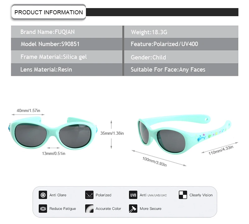 Cute Healthy Material Multi Color TAC Polarized TR90 1-3 Age  Kids Sunglasses