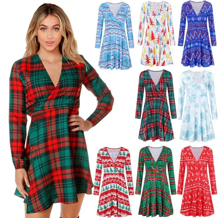 

W8594 woman winter clothes knit sweater dress printed Christmas dress women