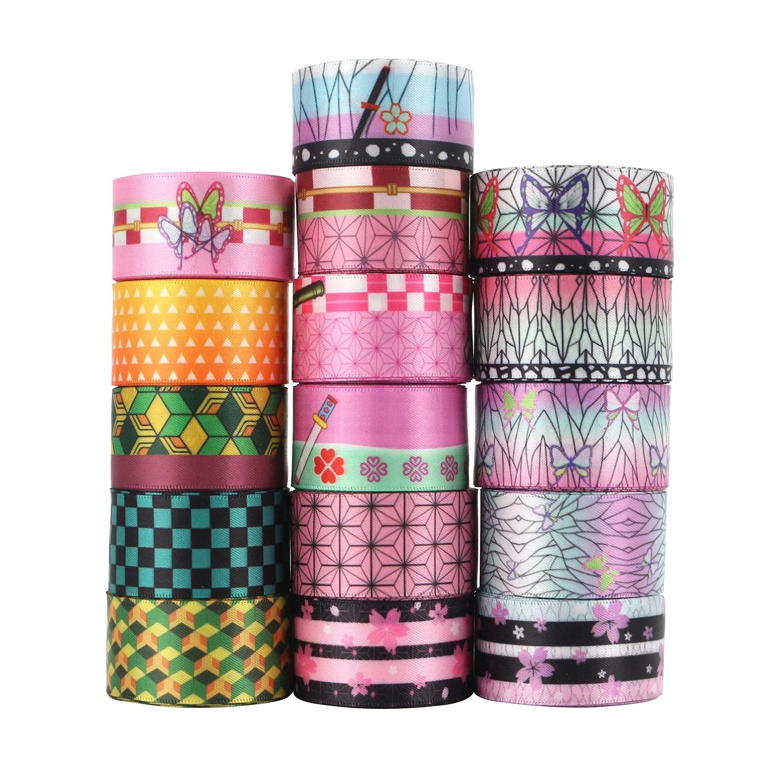 

Huihuang Custom Pattern Designs Heat Transfer Print Double Face Kimetsu Ribbon Roll Satin For Crafts, Customized color