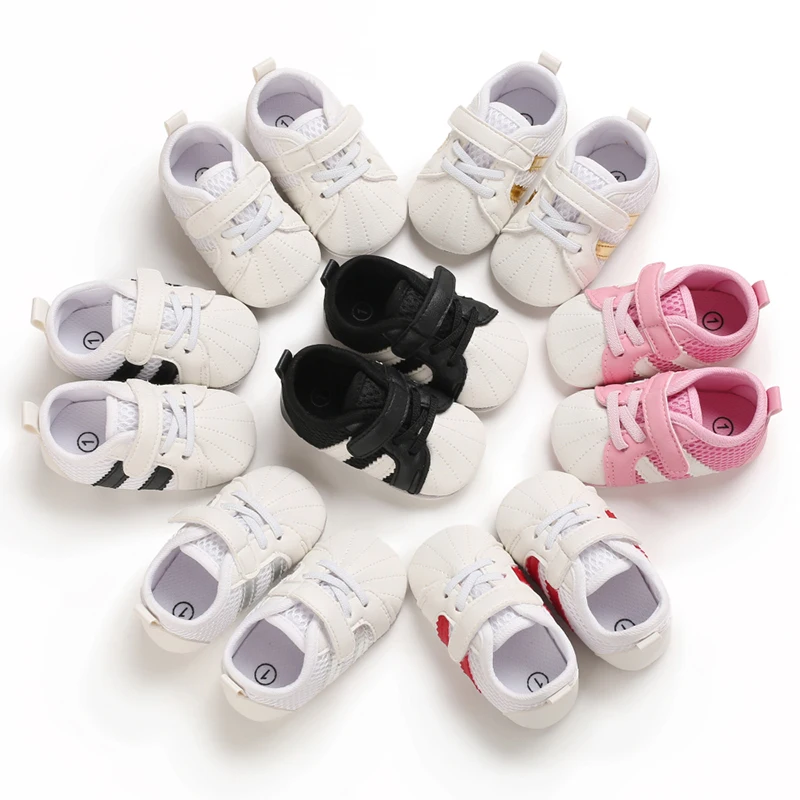 New Arrival Rubber Sole White Breathable Mesh Prewalk Infant Sneaker
