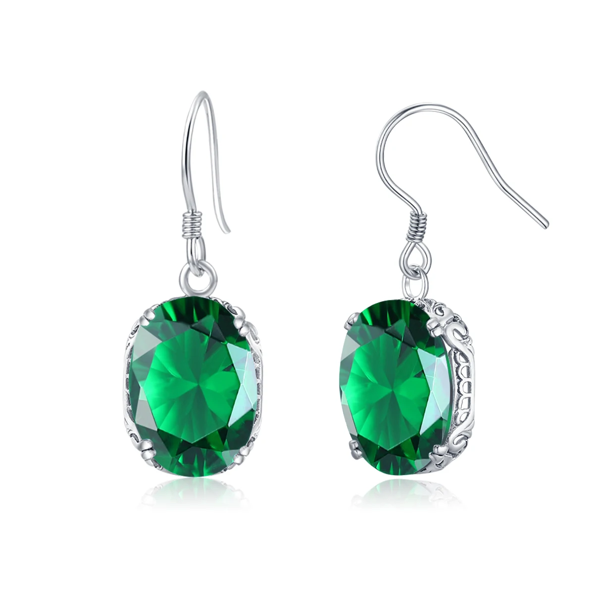

European Classicism Antique Jewellery Fine Filigree Oval Emerald Birthstone Sterling Silver Women's Earrings