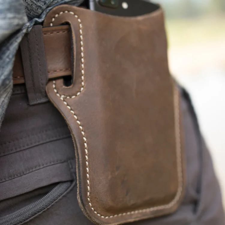 

Men Cellphone Loop Holster Case Belt Waist Bag Props Leather Purse Phone Wallet, Black,brown