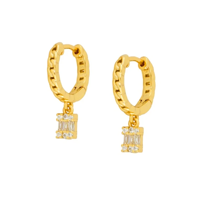 

Solid 18k gold plated fine jewelry beautiful designed square drop earrings, Gold/white