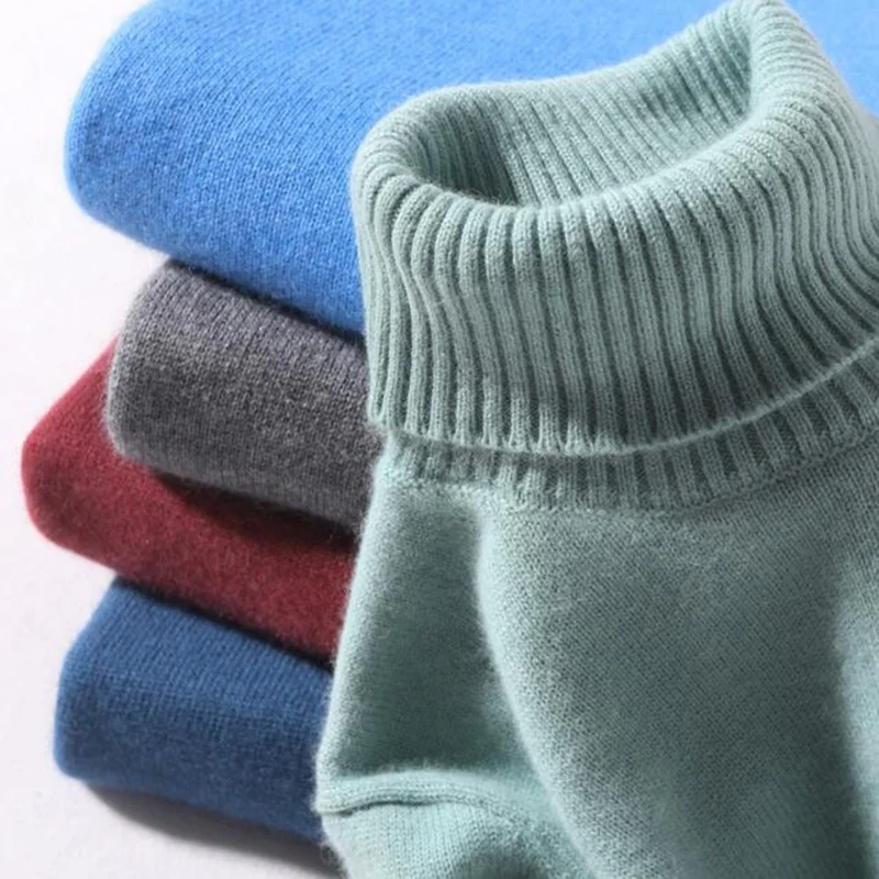 

2021 New Fashion Cashmere Sweaters Turtleneck Knitted Tops Solid Color Knitwear Plus Size Men's Sweater Pullover, Solid color as shown