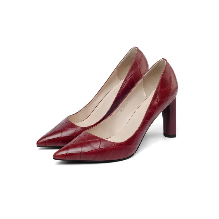 

2019 Newest Comfortable Evening Genuine Leather Women High Heels Shoes, Red, black