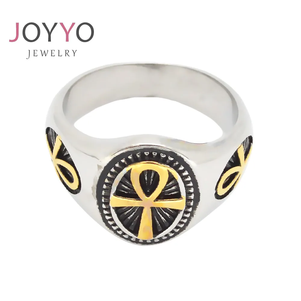 Factory Manufacturer Ankh Ring Silver Gold Mens Stainless Steel Signet Ring for Men