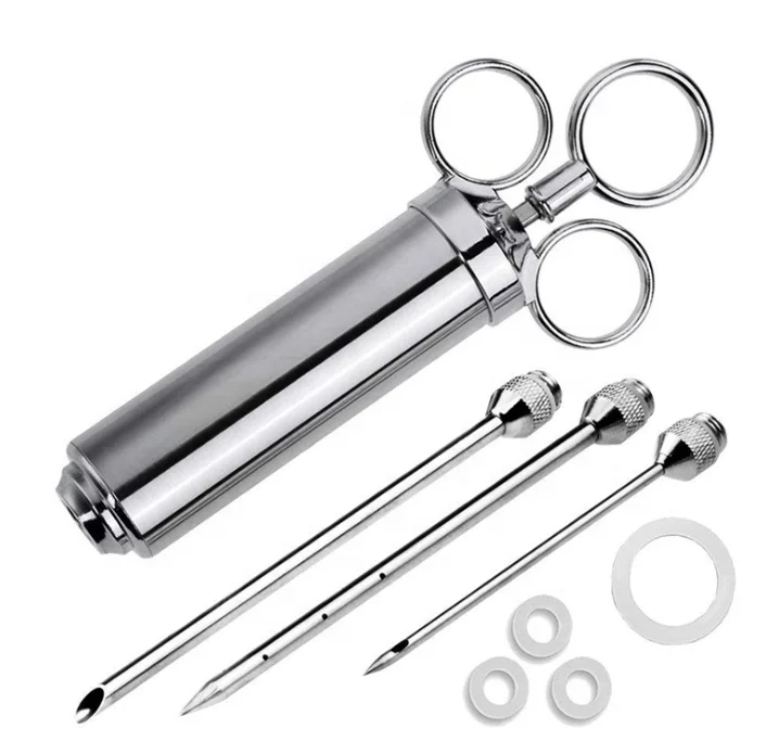 

Stainless Steel Turkey Manual Brine Meat Injector 2oz Kit Injection Syringe with brush