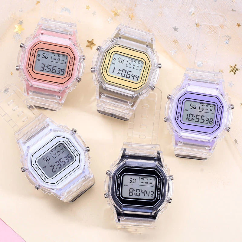

Simple Transparent Strap Electronic Watches Sports Small Square Student Electronic Watch, 5 colors