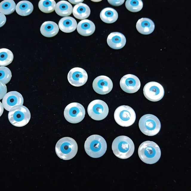 

Top Quality 10mm Round Hot Sale Mother of Pearl Evil Eye Loose Stones