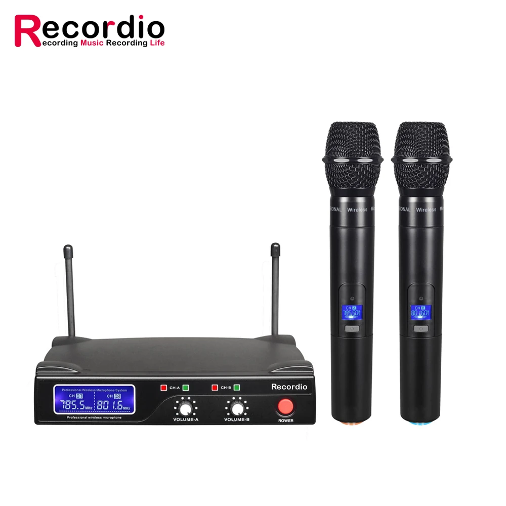 

GAW-U300 UHF Wireless Microphone Recording Karaoke Handheld 2 Channel Mic For Karaoke Party Stage, Black