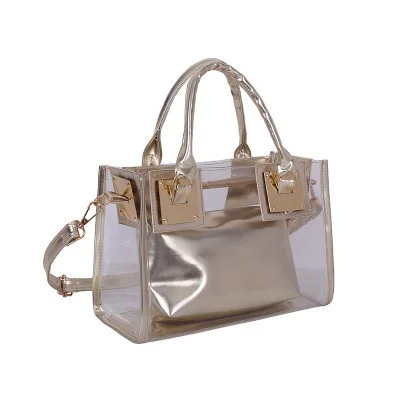 

Summer beach bag PVC transparent bags women handbags ladies bag, Black, pink, golden, silver, white