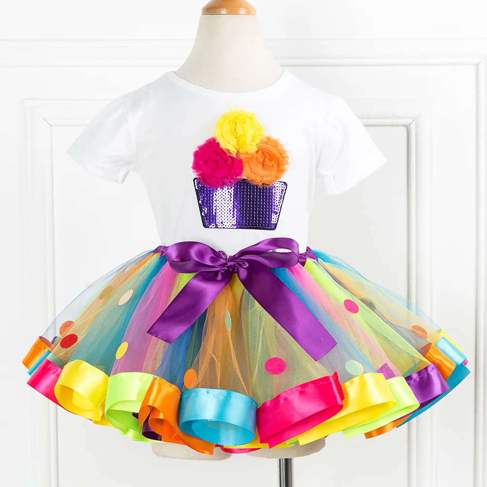 

SX-RT6383 Princess Flower Girl Dress Summer Design Fluffy Rainbow Tutu Skirt Tutu Girls Kids Party Dress, As picture