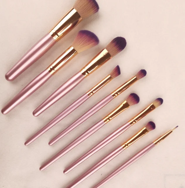 

Factory wholesale 9 sets new wooden handle fiber soft hair makeup brush tools set
