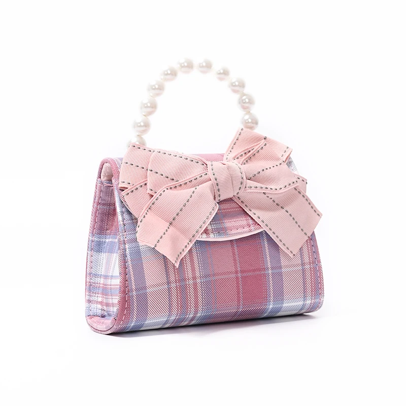 

Canvas Bowknot Ladies Handbag Striped Pearl Pure Purse For Women, 4colors