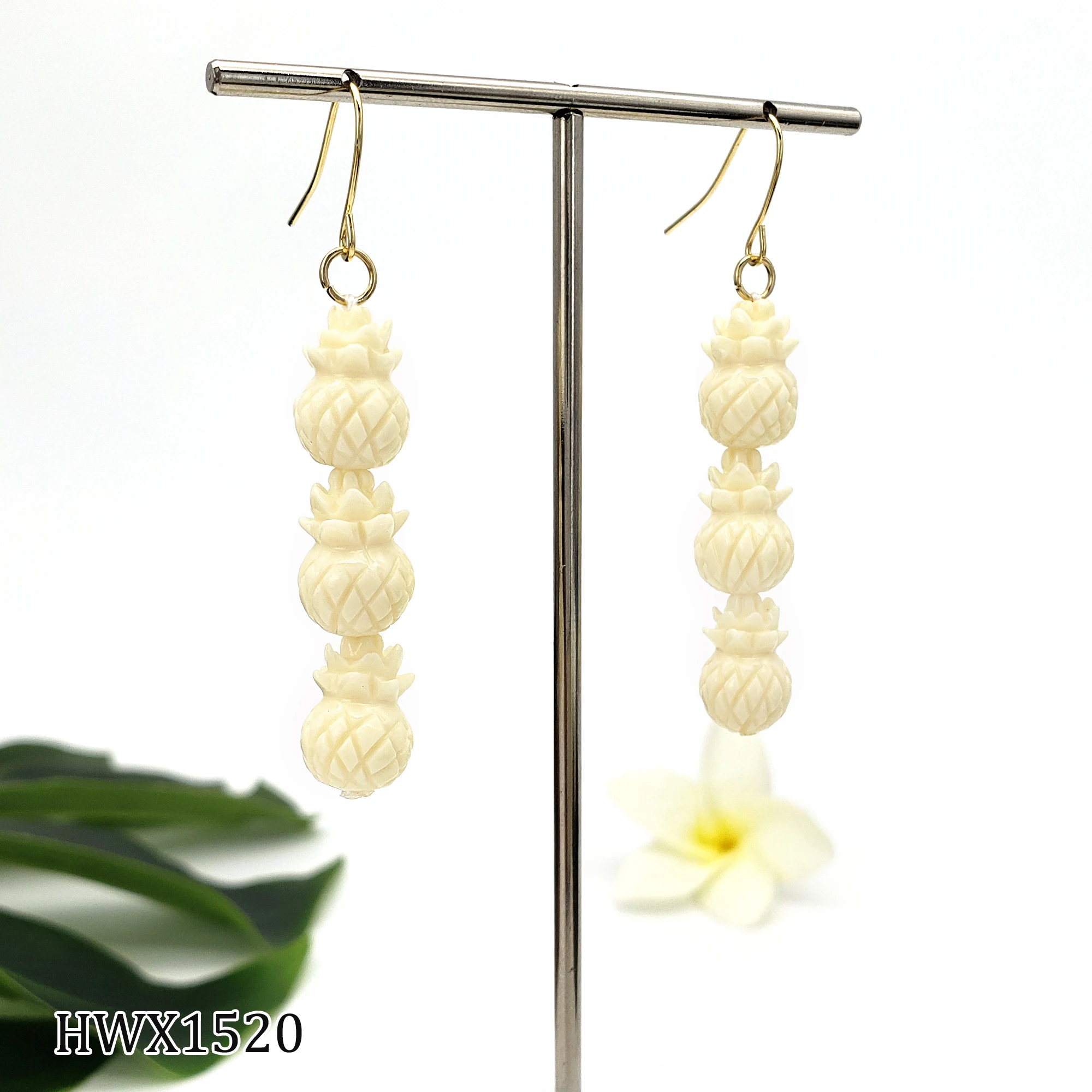 Hawaiian Plumeria Flower Gold Earrings Flower Resin Dangle Earrings