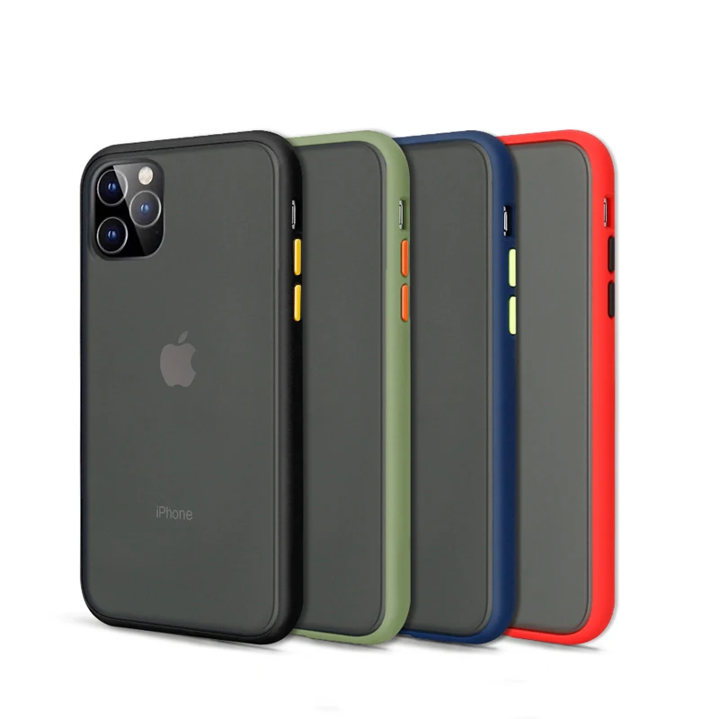 

New Translucent Color Button Matte Skin PC Shockproof TPU Phone Case For iPhone 12 11 Pro Max XS XR 6s 7s 8s Plus Case Fundas