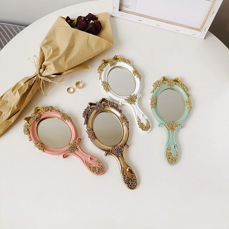

Wholesale Low MOQ Custom Logo Private Label Cosmetic Mirror Oval Vintage Pocket Hand Held Makeup Mirror, White, sky blue, pink, gold