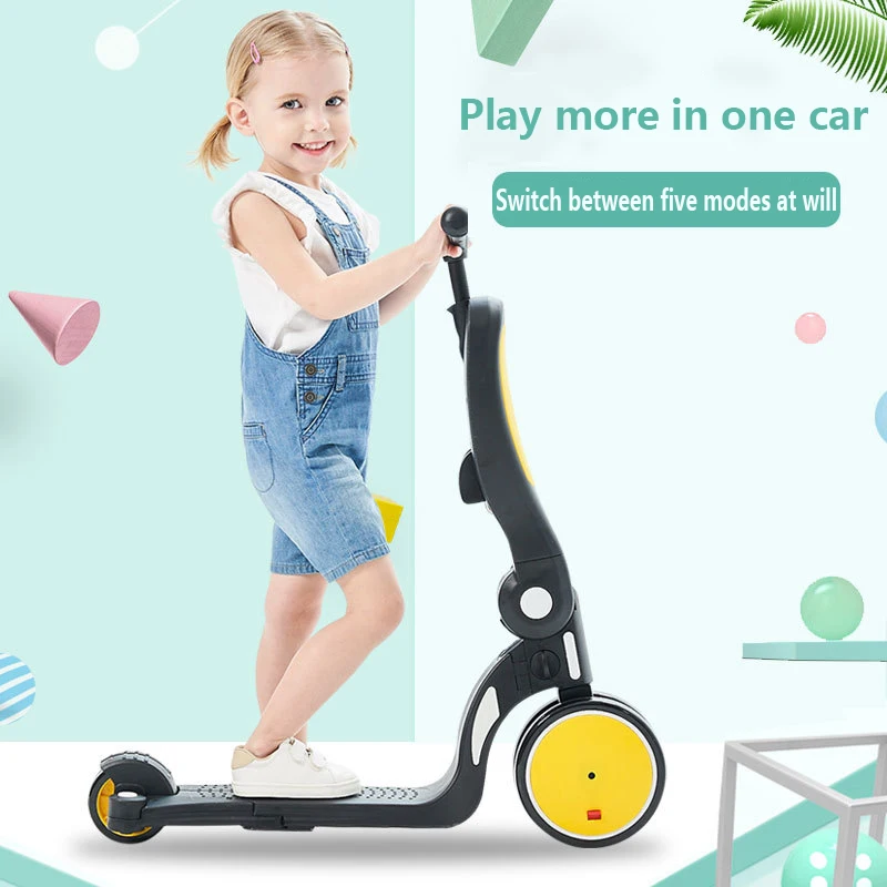 

Fashion five-in-one Multi-function children's kick scooter balance car can sit and slide to push baby's scooter 1-6 years old, Yellow, red, blue